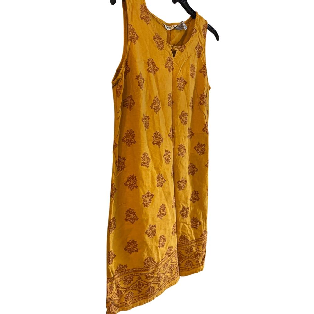 Vintage White Stag Sleeveless Linen Blend Dress Mustard Floral Boho Short Large - Picture 6 of 6